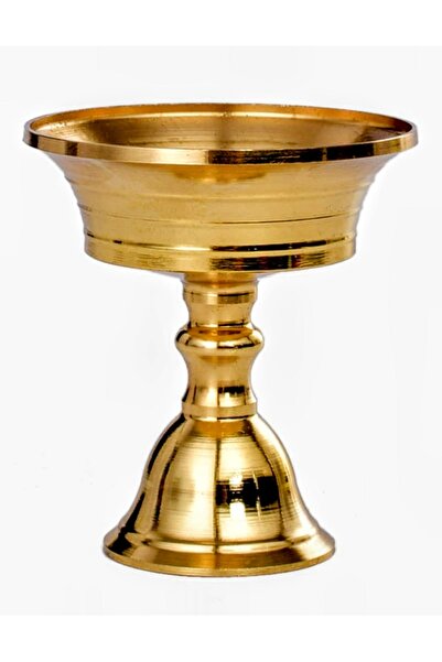 Divine Design Brass Diya on Pedestal, Gold Finish, Traditional Puja Oil Lamp,...