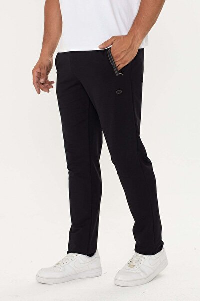 Marco Ferry Men's Cotton Zipper Detailed Sweatpants Black -201164