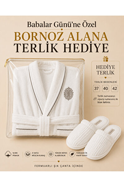Maisonette Tiara Babalar Günü Terlik Hediyeli %100 Pamuk Şal Yaka Nakışlı Bor...