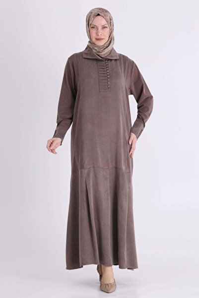 ottoman wear Behrem Büyük Beden Tesettür Elbise Kahve OTW75015