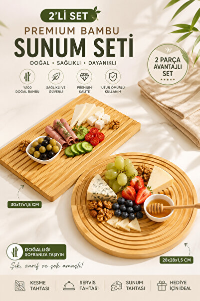 legna Premium 2’li Bambu Sunum Seti | Kahvaltı, Sushi ve Servis Tahtası