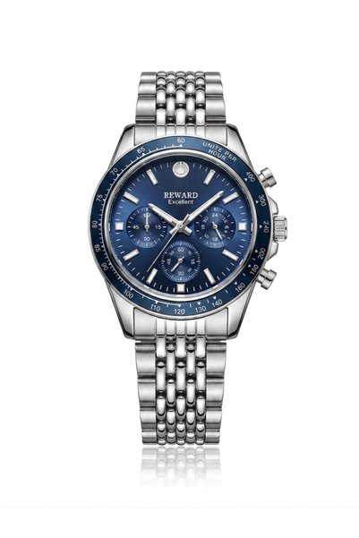 Reward Men's Silver Metal Cord Navy Blue Dial Calendar Function Wristwatch 2 ...