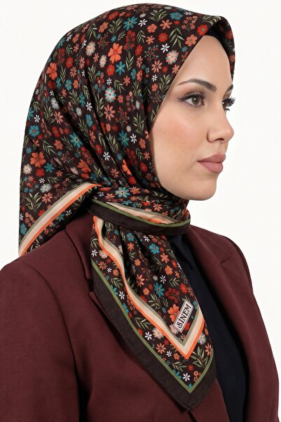 hadiora Women's Coffee Background Orange Floral Stitched Writing