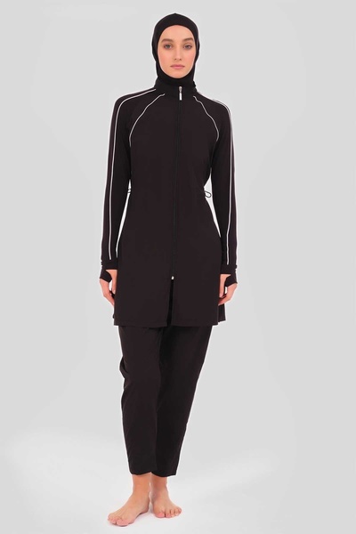 ALFASA Reglan Sleeve Trim Detailed Hijab Swimsuit Alf24400-Syh