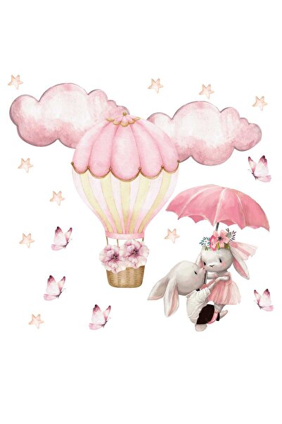 Naklejkomania Wall Stickers For Kids Pink Bunnies Balloons Clouds Butterflies...