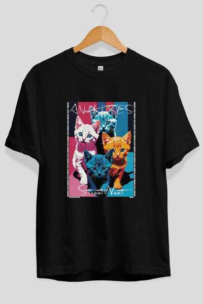 Ankhises Μπλουζάκι  "For the Love of Cats " με 15 σχέδια γάτας, μαύρο, υπερμε...