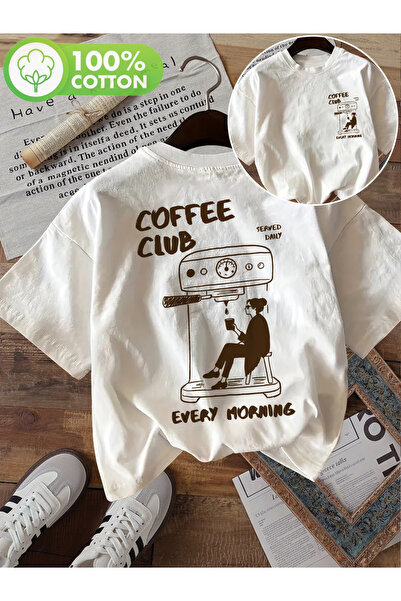 Toum Coffee Club Printed Unisex Oversize T-Shirt