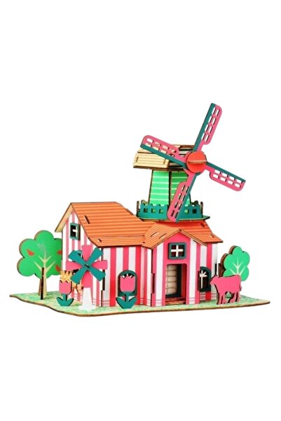 sallma Puzzle 3D din lemn cu moara de vant ferma si animale jucarie educativa...