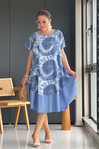 MİSLİNA BUTİK İthal Batik Desen Mavi Elbise