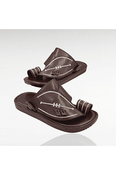 chic najd Youth Brown Oriental Shoes with White Embroidery-35