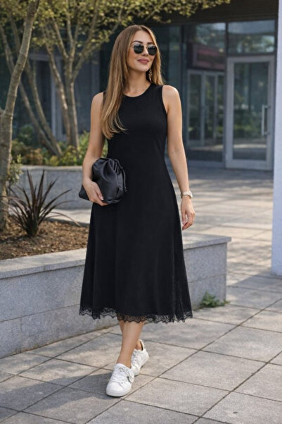 Viyamo New Season Women's Strappy Round Neck Skirt with Lace Hem Midi Comfort...