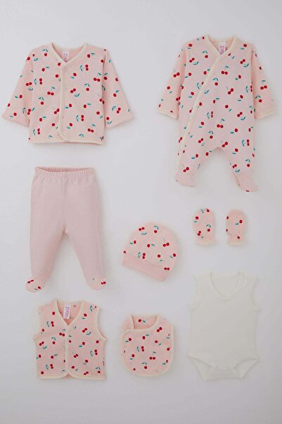 Breeze Baby Girl Hospital Release Pack of 8 Cherry Garden 0-3 Months, Pink