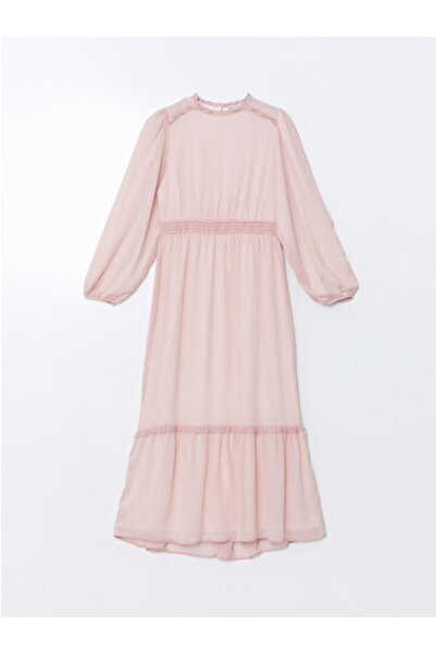 LC Waikiki New Season Pink Ruffled High Neck Dress