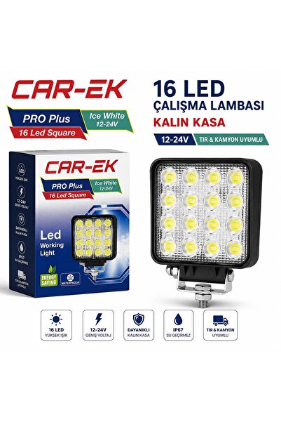KUZEY AKSESUAR 16 Ledli Kare Çalışma Lambası 12-24v Uyumlu Off Road Led Lamba...