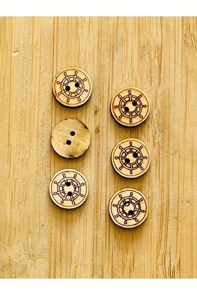 Öztürk Tuhafiye Burnt Drawing Patterned Natural Wood Button 15 Mm. 6-Pack.