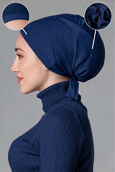 nanak Navy Blue Lycra Non-Slip Cap with Inner Ruffles