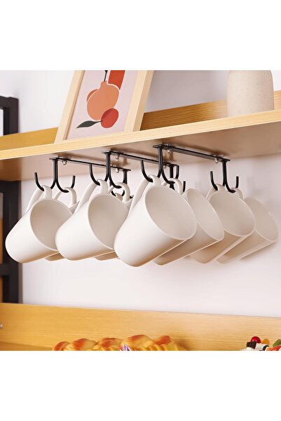 Arabest 3-Set Mug Hooks,Under Cabinet Organizer,12 Hooks,Heavy-Duty Iron,Blac...