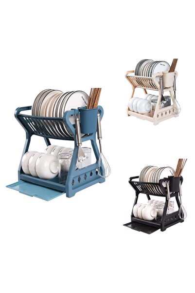 Zenorius 34x31x25cm Plastic Dish Rack, with 2 Levels and Water Drain, Differe...