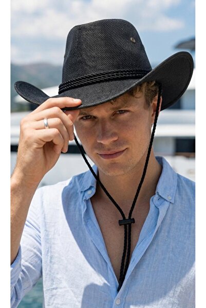 LAGRANZE Men's Straw Cowboy Hat with Twisted Cord Ribbon