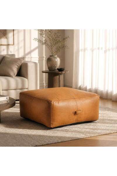 PAN HOME أكانتا بوف مربع من الجلد 65x65x30 سم - طبيعي