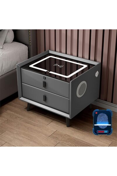 HI-FINE Smart Nightstand with Fingerprint Lock, Wireless Charging, Bluetooth ...
