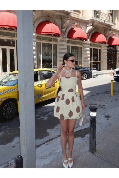 212 URBAN Poplin Kumaş Büyük Puantiye Balon Elbise