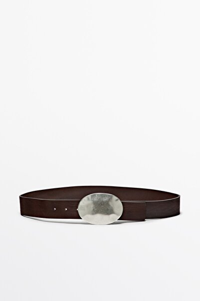 Massimo Dutti Oval tokalı napa deri kemer