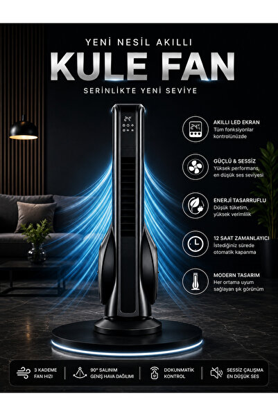 DEANB Turbo Kule Tipi Fan 33 İnç 70W Uzaktan Kumandalı Sessiz Dokunmatik Vant...