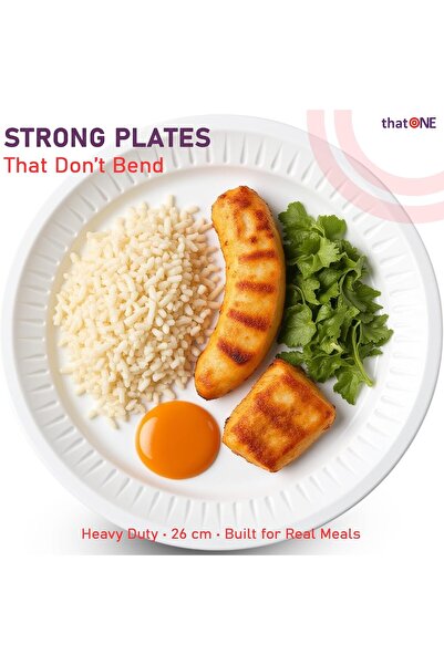 That One White Disposable Plastic Plates (Pack of 25) | Strong & Durable Round Party Plates | Heavy Duty Food Serving Plates for Events, Picnics & Catering (26 cm)