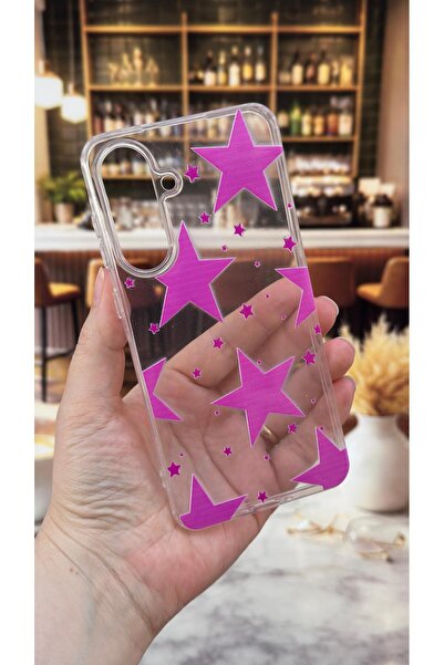 Vip Case Samsung A36 Uyumlu Pembe Yıldız Desenli Şeffaf Darbe Emici Kamera Ko...