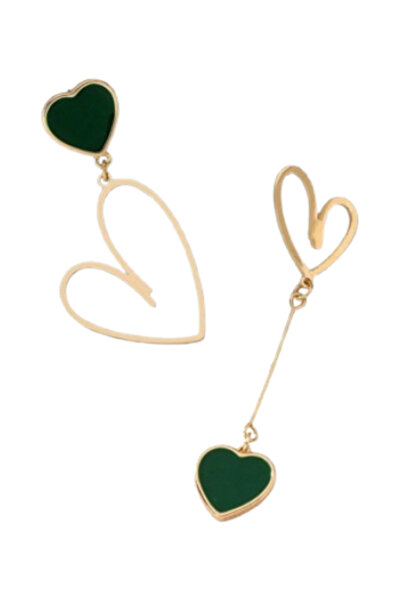 OEM Cercei metalici cu pandantiv cu inima, culoare verde, set 2 buc