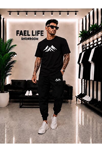 FAEL LİFE Unisex Wide-Let T-Shirt and Sweatpants Set with Mountain View Print