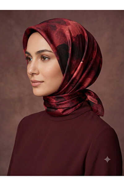 Picasso İpek Görünümlü Bordo - Mürdüm Kristal Eşarp – Twill Şık Tasarım 90x90