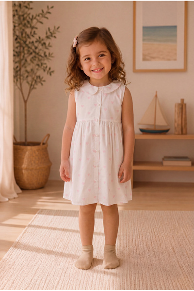 ZUMI BABY KIDS Rochie de vară casual pentru fete, albă, fără mâneci, cu inimă...