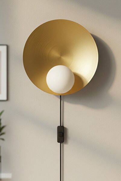 Bamyum Large Gold Metal Plug-In Sconce Kitchen Living Room Cafe Office Patiss...