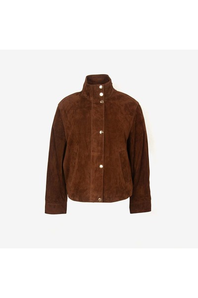 MOCASSINI سترة نسائية من جلد الغزال ذات ياقة عالية وأزرار من فرانكو أرموندي B...