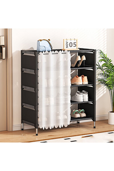 Tim Raft pentru Încălțăminte cu Perdea, 58x26x78 cm, Negru/Alb, Organizator C...