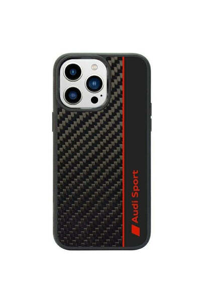 Audi Husă cu dungi din fibră de carbon pentru iPhone 14 Pro 6.1 ", Negru, Neg...
