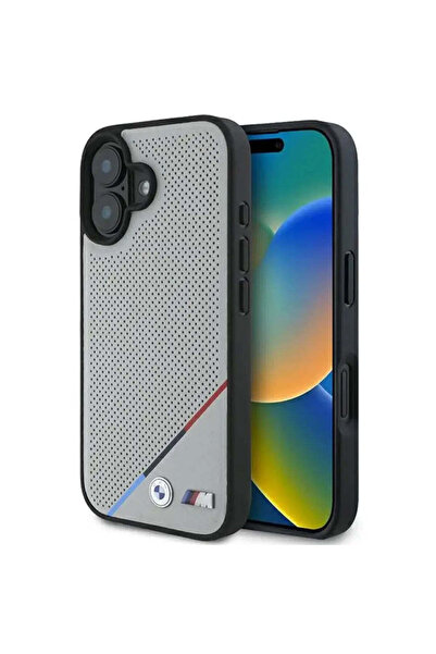 BMW Husă M Perforată Tricolor Line MagSafe iPhone 16 - gri