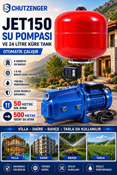 SCHUTZENGER JET150 MAVİ SU HİDRAFORU BASINÇLI SU POMPASI 24 LİTRE TANK OTOMAT...