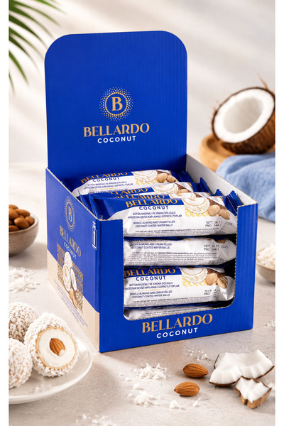 BELLARDO Coconut Bütün Bademli Hindistan Cevizli Gofret Toplar 30 g x 16 Adet