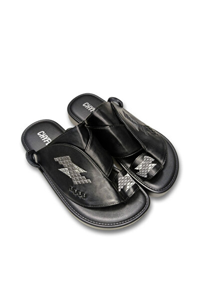 Khayrat Slipper صنادل رجالية سوداء على الطراز الخليجي - نعال عربية أنيقة مع ت...