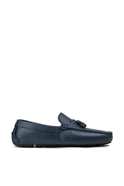 Deery Men's Genuine Leather Blue Tasseled Loafers