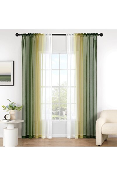 MIULEE Set de 2 perdele voal bicolore cu bandă cu volane, 140 x 245 cm, verde...