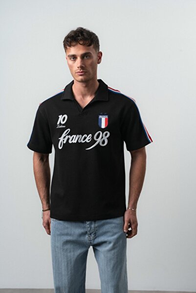Respire Tricou retro France Regular Fit Negru