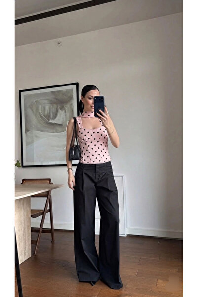 Lovely butik Γυναικεία μπλούζα κορσέ με φουλάρι πουά Premium
