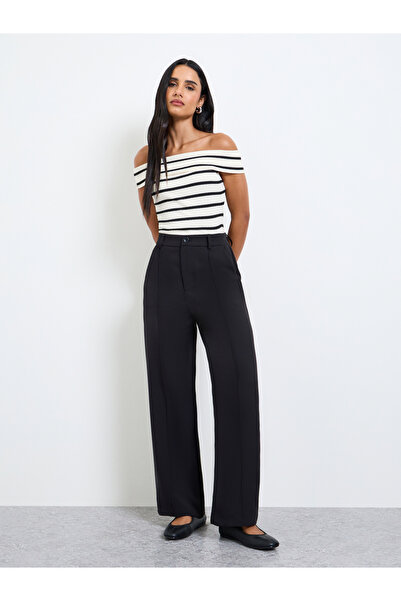 Take Two By Styli Black Solid Wide-Leg Pants