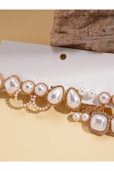 Take Two By Styli Set of 5 - Faux Pearl Embellished Earrings