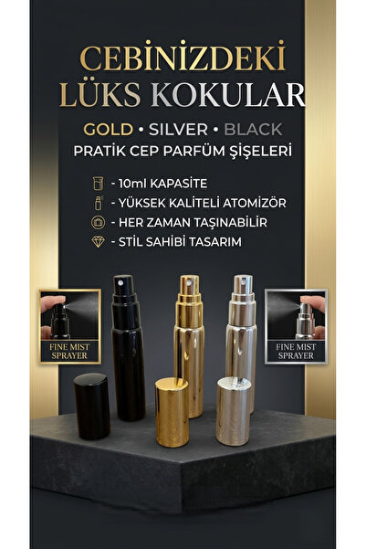 KoreHome 3 Adet Doldurulabilir Cep Parfüm Spreyi Gold Silver Black Renk Cam P...