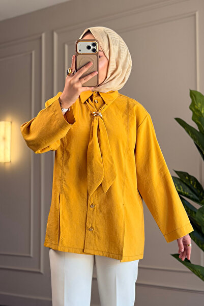 Suede Style 6463 - Стилна, удобна дамска риза от тъкан плат в цвят праскова с...
